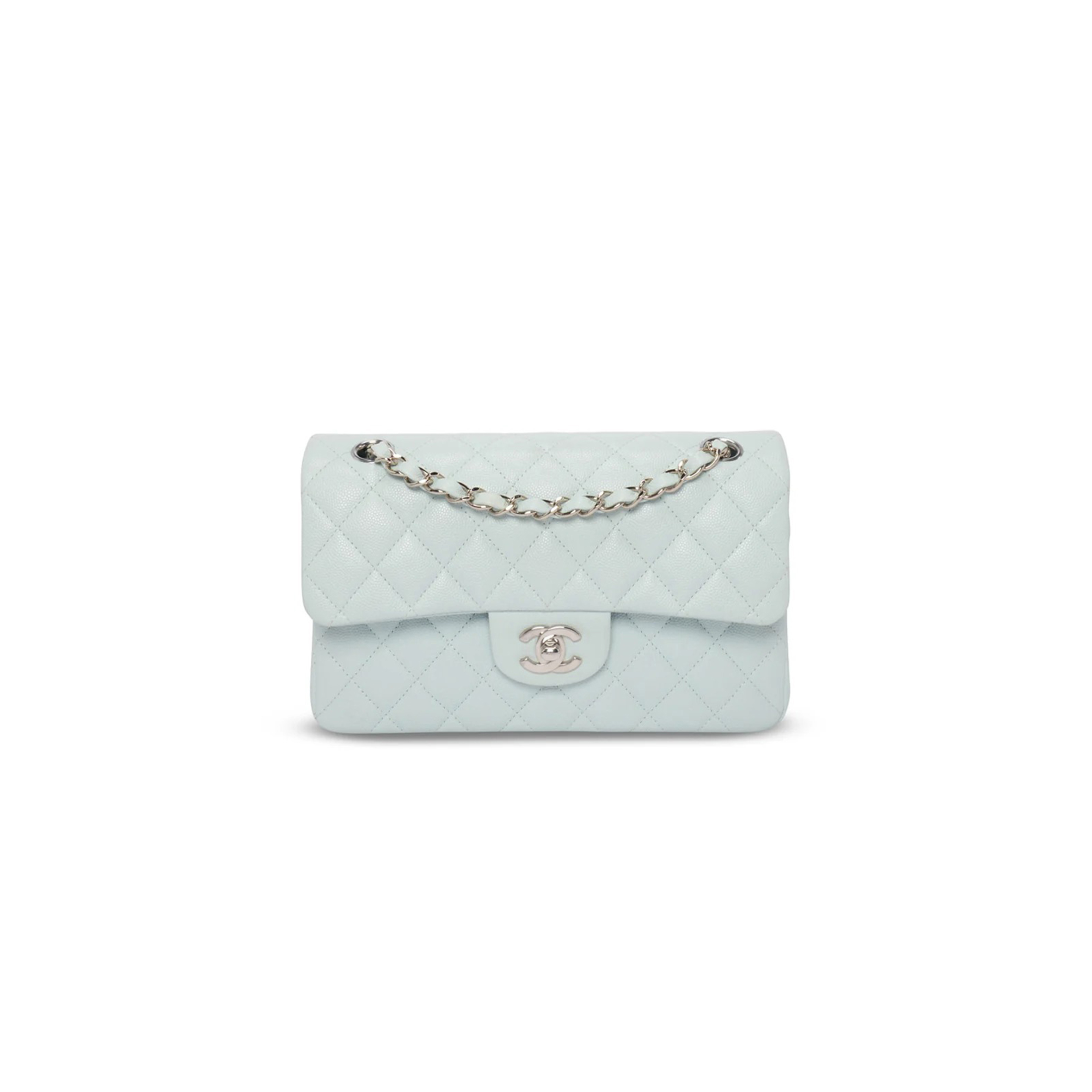 CHANEL LIGHT BLUE QUILTED CAVIAR SMALL CLASSIC FLAP BAG (23*14.5*6cm)
